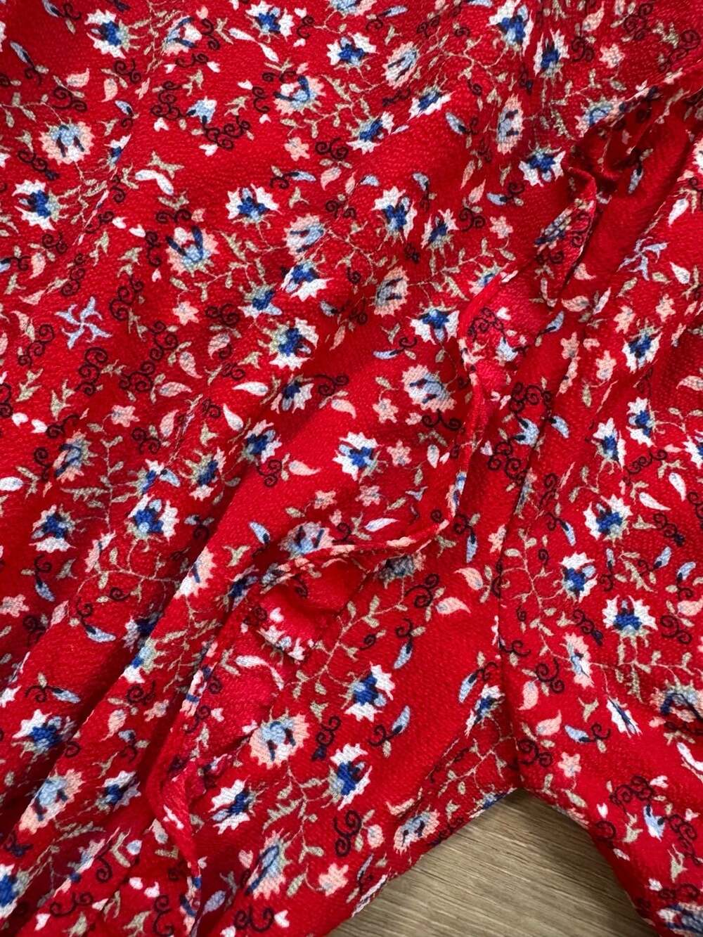 Max Studio Red Floral Tiered Maxi Dress Smocked Waist Boho Cottagecore S - Picture 14 of 14